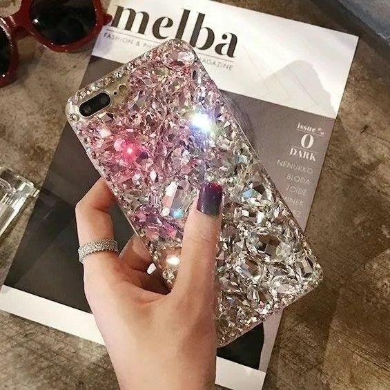 Luxury Full Crystal Diamond Phone Case – Rhinestone Bling Glitter Designer Cover for iPhone (Red, Green, Pink Variants)