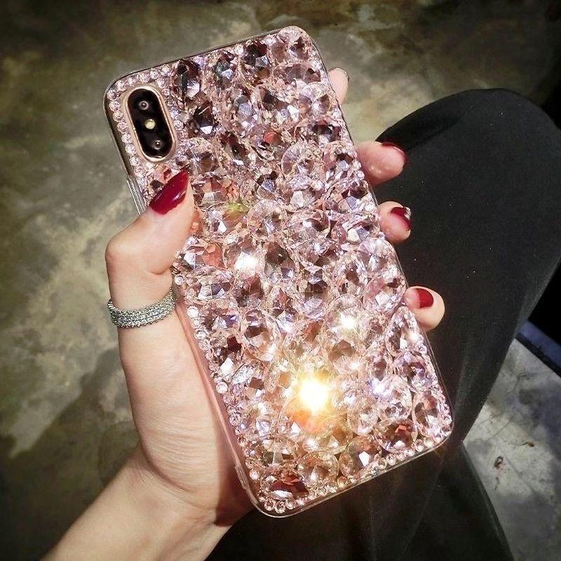 Luxury Full Crystal Diamond Phone Case – Rhinestone Bling Glitter Designer Cover for iPhone (Red, Green, Pink Variants)