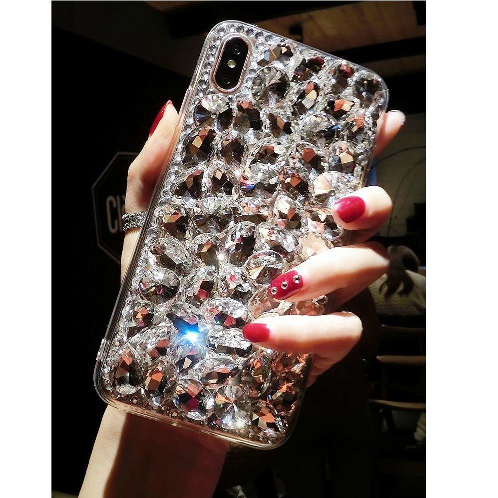 Luxury Full Crystal Diamond Phone Case – Rhinestone Bling Glitter Designer Cover for iPhone (Red, Green, Pink Variants)