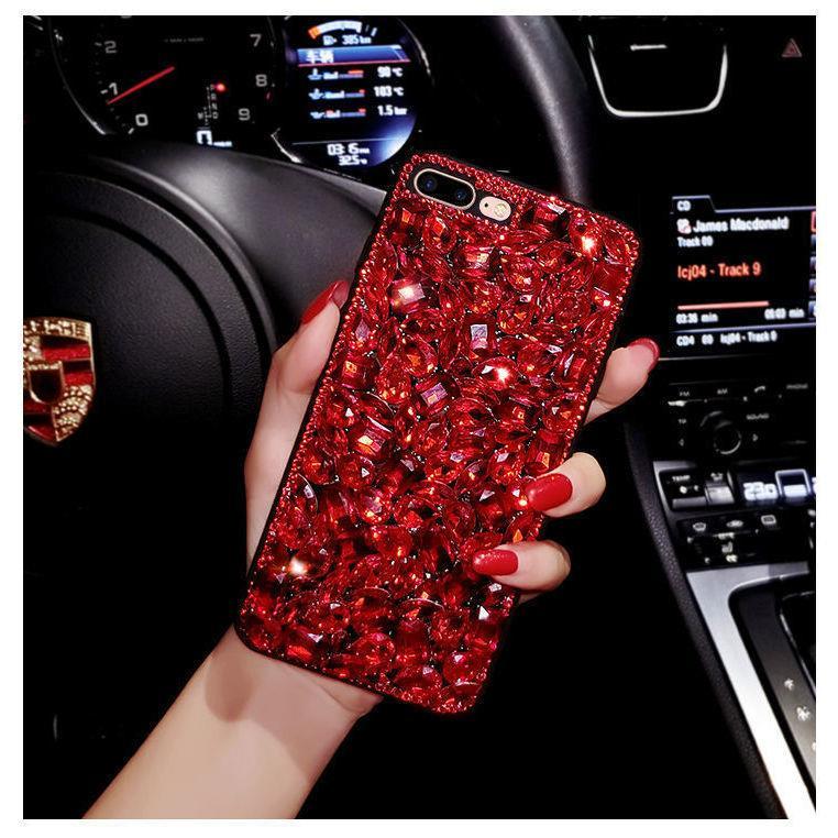 Luxury Full Crystal Diamond Phone Case – Rhinestone Bling Glitter Designer Cover for iPhone (Red, Green, Pink Variants)