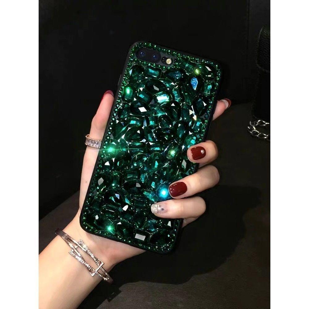 Luxury Full Crystal Diamond Phone Case – Rhinestone Bling Glitter Designer Cover for iPhone (Red, Green, Pink Variants)