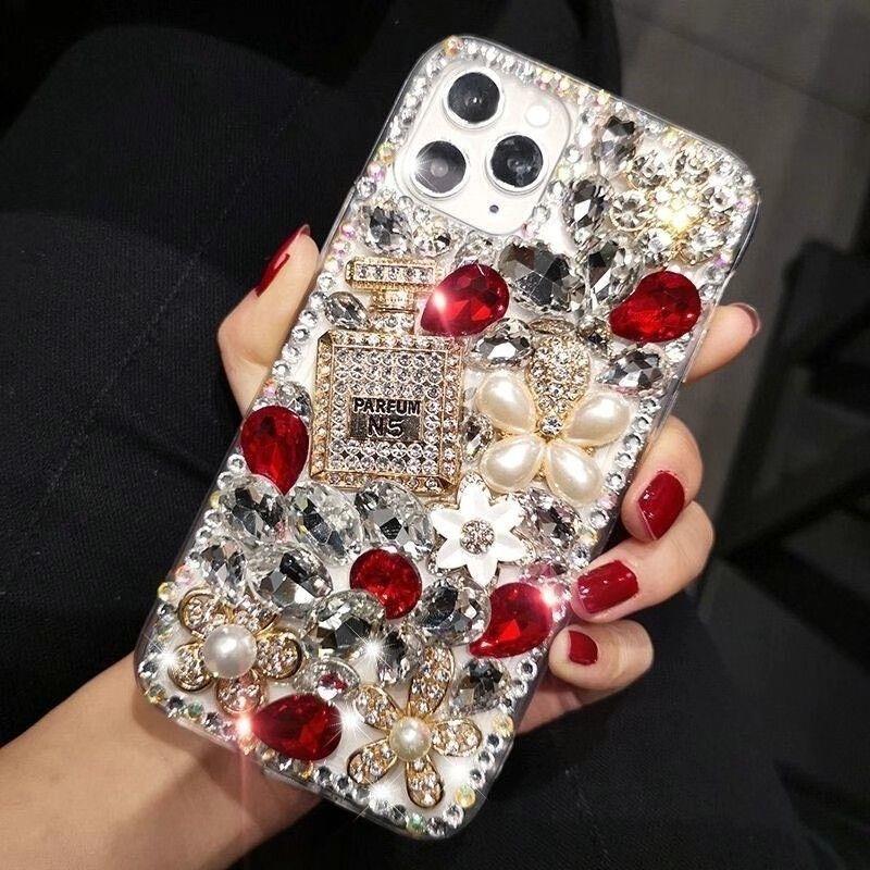 Luxury 3D Diamond & Pearl Perfume Bottle Case.