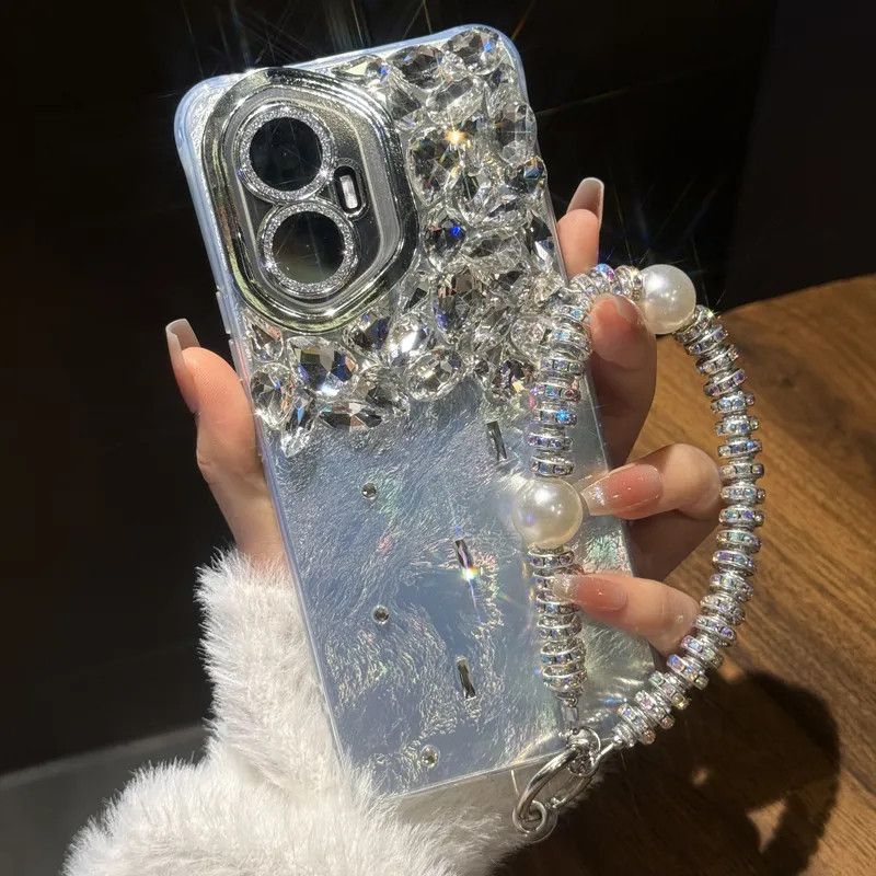 Crushed Crystal & Pearl Wristlet Case