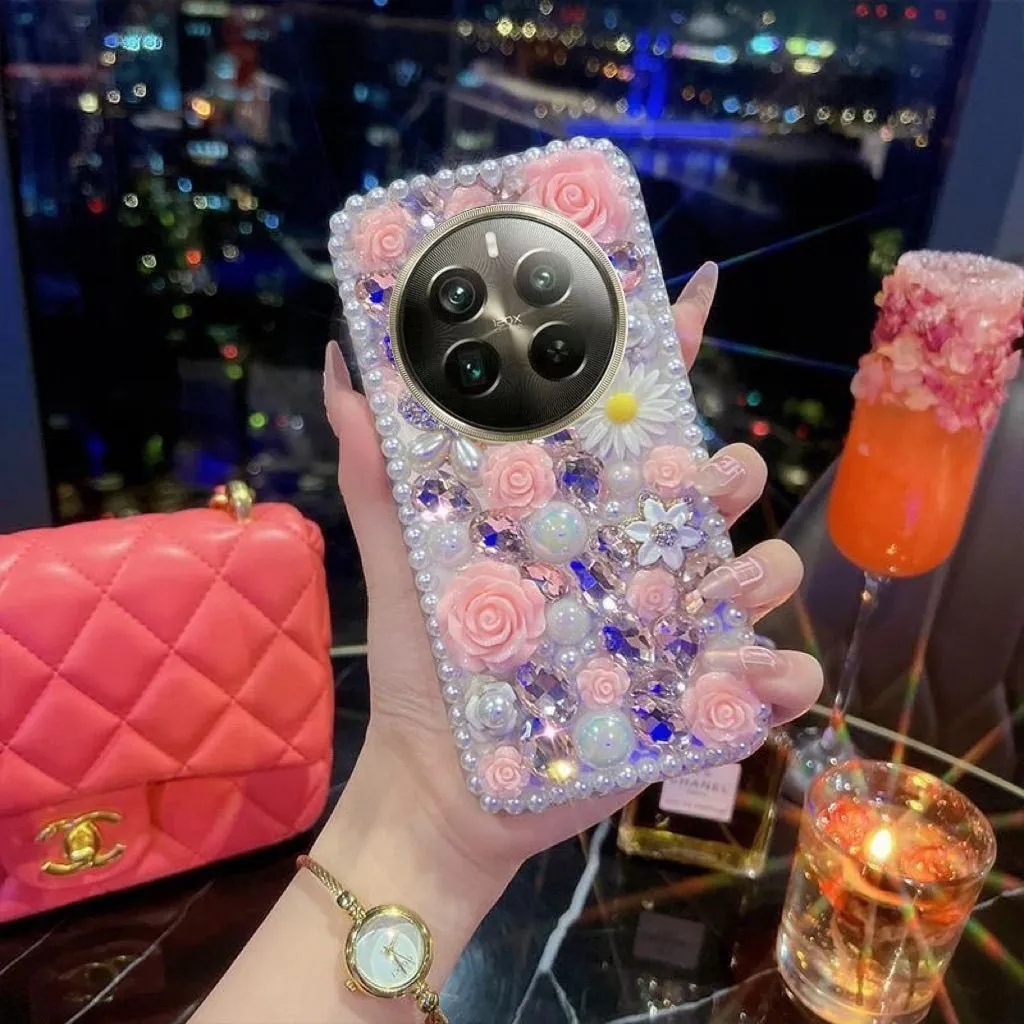 Luxury 3D Pink Rose & Crystal Jewel Case