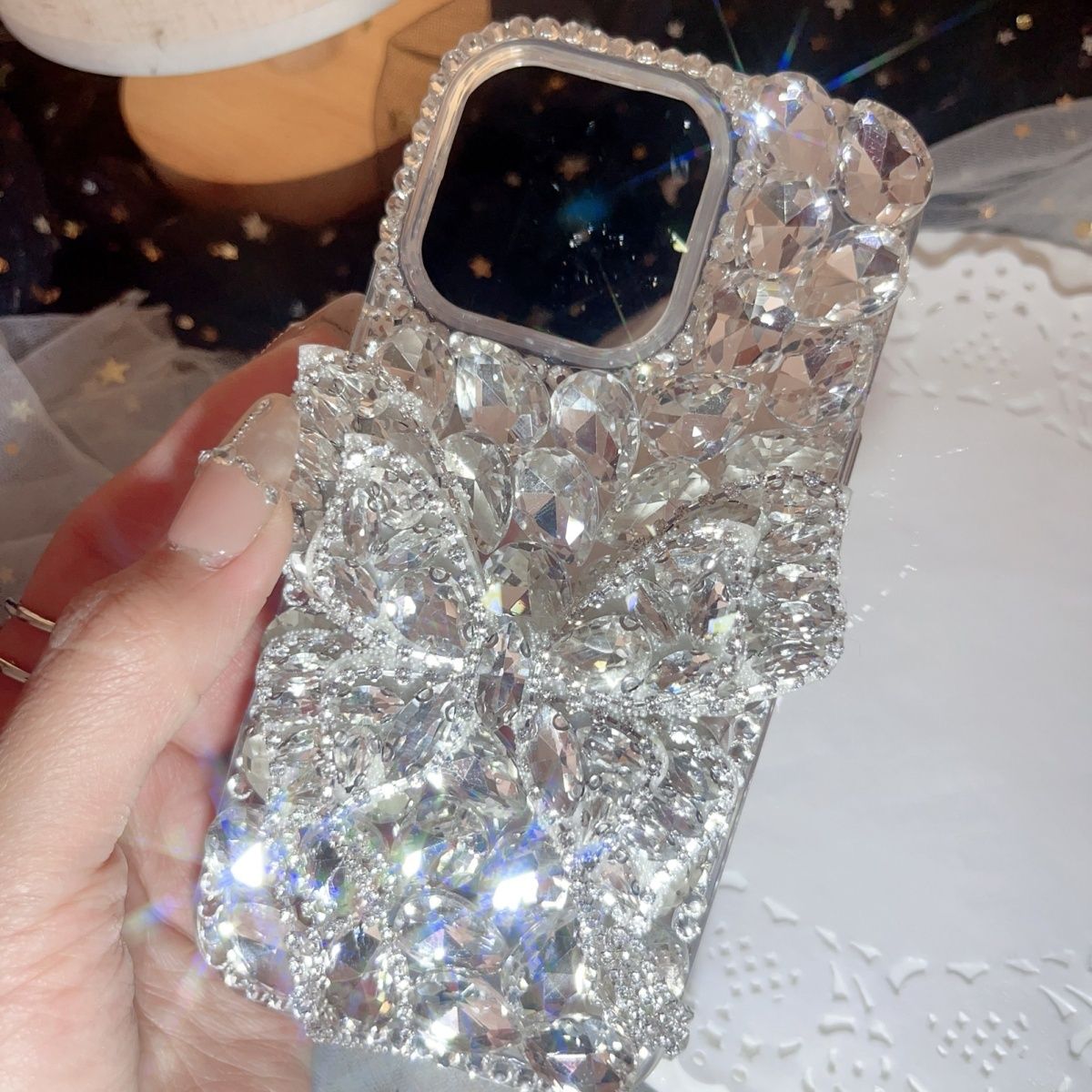 Luxury Silver Crystal Bow Phone Case