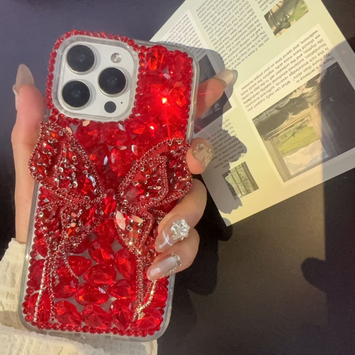 Luxury Red Crystal Bow Phone Case