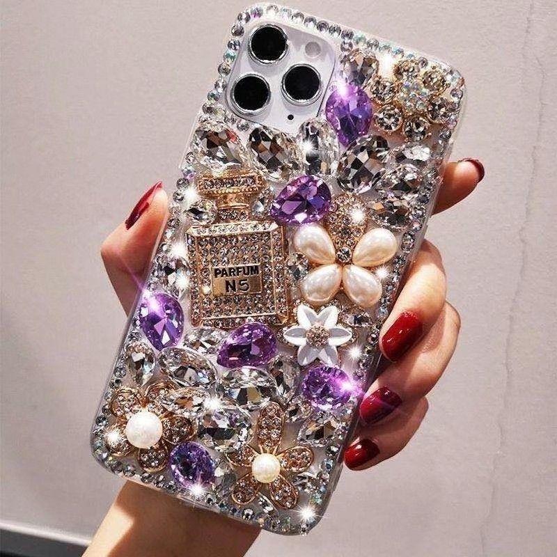 Luxury 3D Diamond & Pearl Perfume Bottle Case.