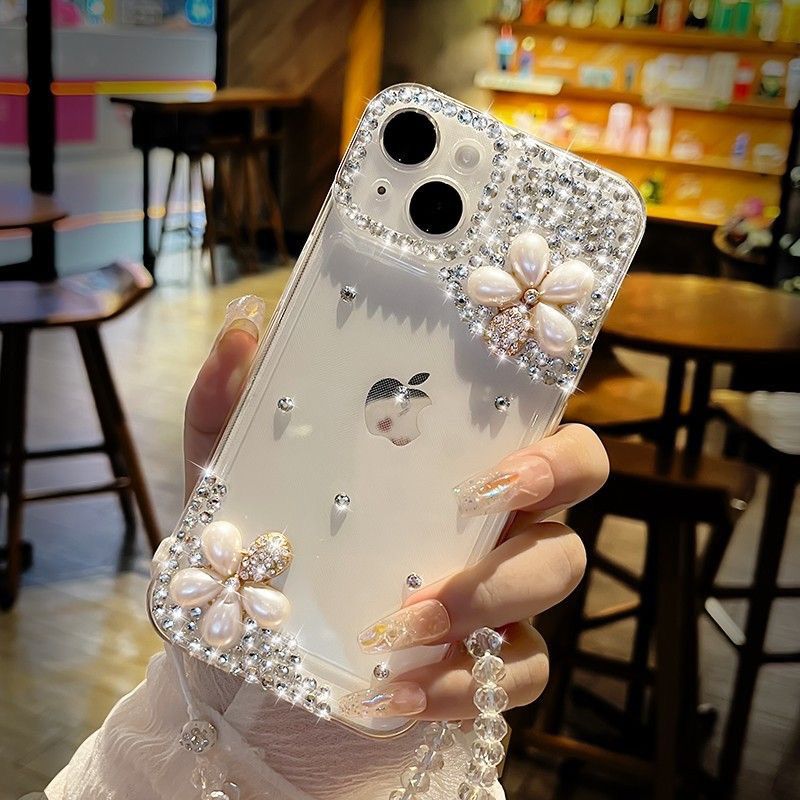 Elegant Pearl Flower & Diamond iPhone Case