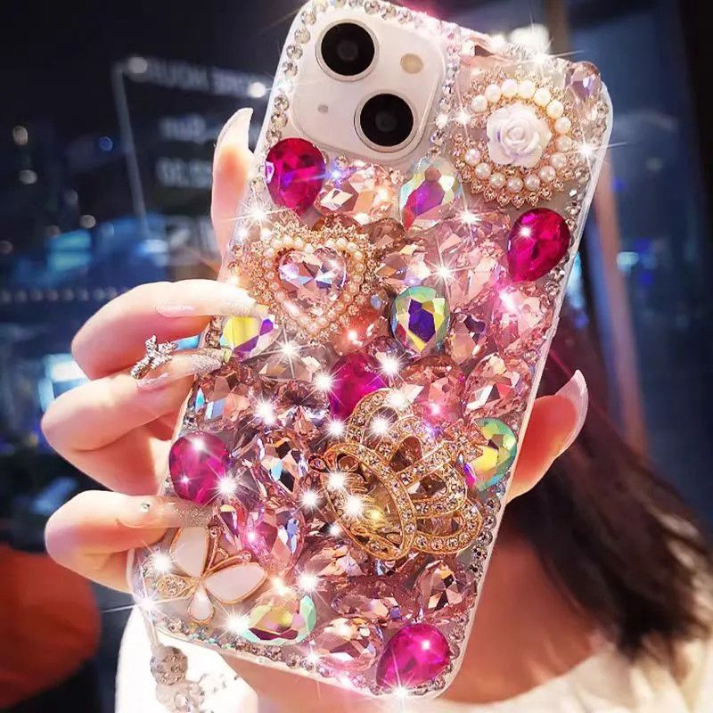 Luxury Pink Diamond & Pearl Crown Case