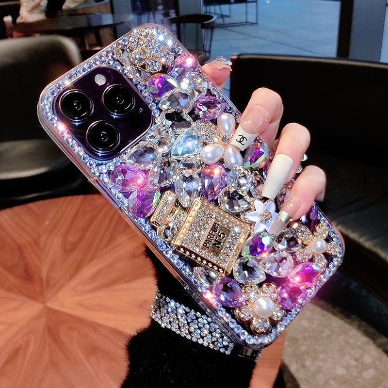Luxury 3D Diamond & Pearl Perfume Bottle Case.