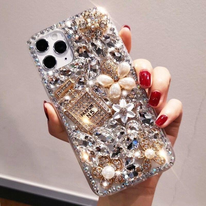 Luxury 3D Diamond & Pearl Perfume Bottle Case.